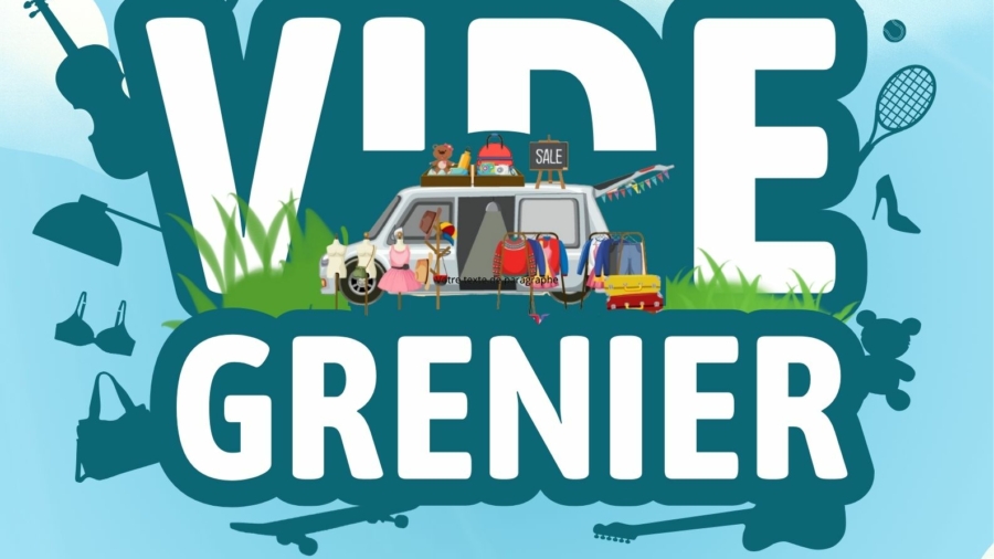 Affiche événement vide grenier illustratif coloré